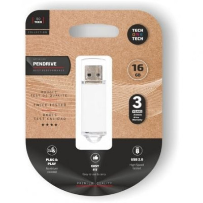 Pendrive 16GB Tech One Tech Basic USB 2.0/ Blanco | Memorias USB