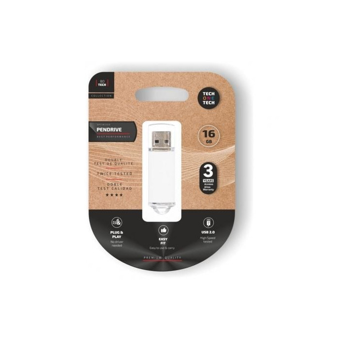 Pendrive 16GB Tech One Tech Basic USB 2.0/ Blanco | Memorias USB