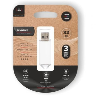 Pendrive 32GB Tech One Tech Basic USB 2.0/ Blanco | Memorias USB