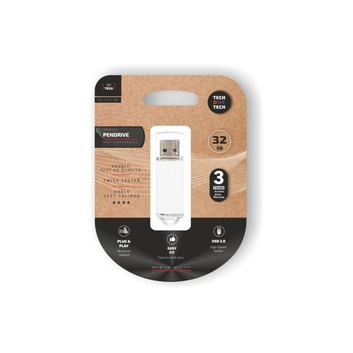Pendrive 32GB Tech One Tech Basic USB 2.0/ Blanco | Memorias USB