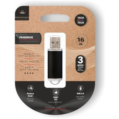 Pendrive 16GB Tech One Tech Basic USB 2.0/ Negro | Memorias USB