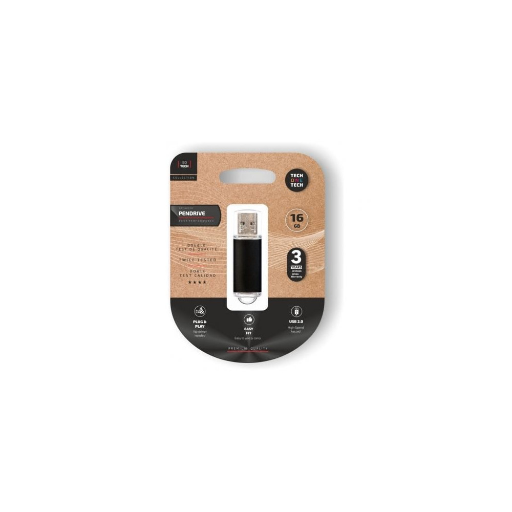 Pendrive 16GB Tech One Tech Basic USB 2.0/ Negro | Memorias USB