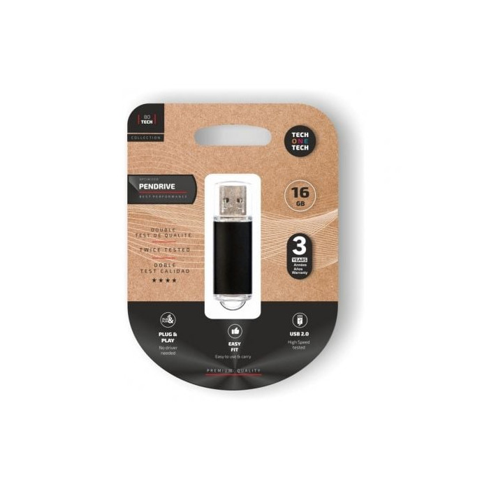 Pendrive 16GB Tech One Tech Basic USB 2.0/ Negro | Memorias USB