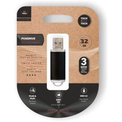 Pendrive 32GB Tech One Tech Basic USB 2.0/ Negro | Memorias USB