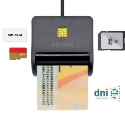 Lector de DNI y Tarjetas Aisens ASCR-SN02SD-BK/ USB 2.0/ Negro | Lectores DNI