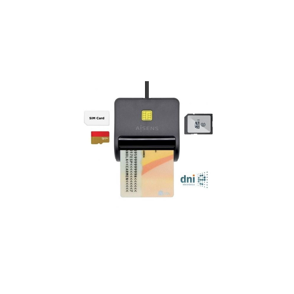 Lector de DNI y Tarjetas Aisens ASCR-SN02SD-BK/ USB 2.0/ Negro | Lectores DNI