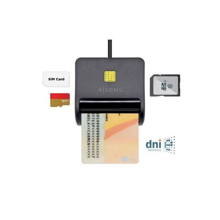 Lector de DNI y Tarjetas Aisens ASCR-SN02SD-BK/ USB 2.0/ Negro | Lectores DNI
