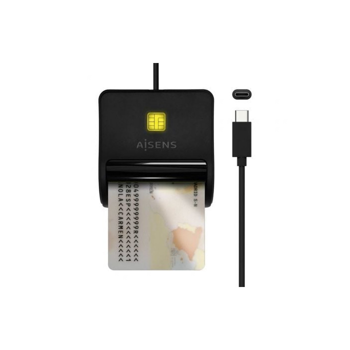 Lector de DNI USB Tipo-C Aisens ASCR-SN03C-BK/ USB Tipo-C/ Negro | Lectores DNI