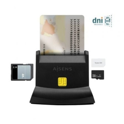 Lector de DNI y Tarjetas Aisens ASCR-SN04CSD-BK/ USB Tipo-C/ Negro | Lectores DNI