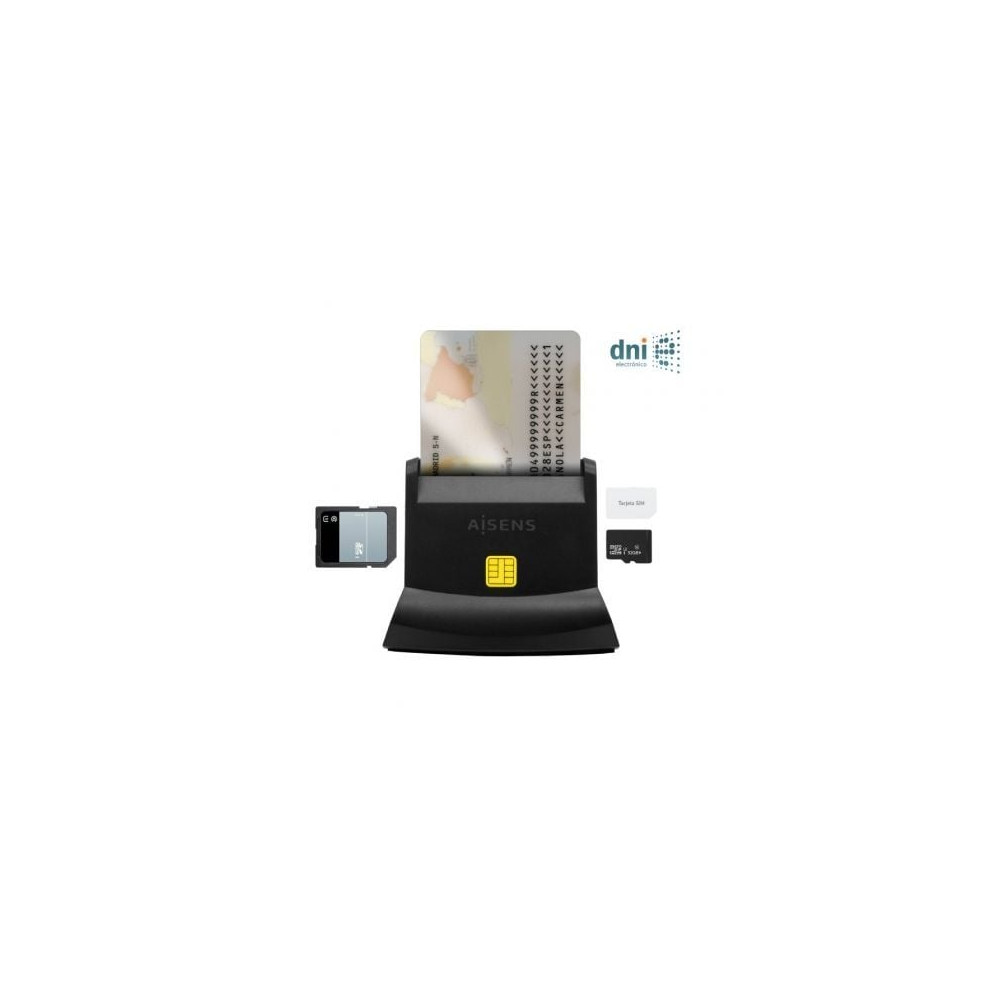 Lector de DNI y Tarjetas Aisens ASCR-SN04CSD-BK/ USB Tipo-C/ Negro | Lectores DNI