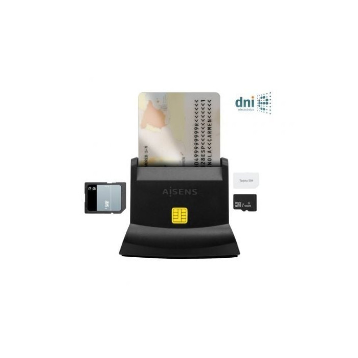 Lector de DNI y Tarjetas Aisens ASCR-SN04CSD-BK/ USB Tipo-C/ Negro | Lectores DNI