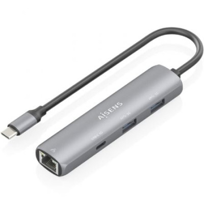 Hub USB Tipo-C Aisens ASUC-4P039-GR/ 1xUSB Tipo-C/ 2xUSB/ 1xRJ45/ Gris | Hubs USB