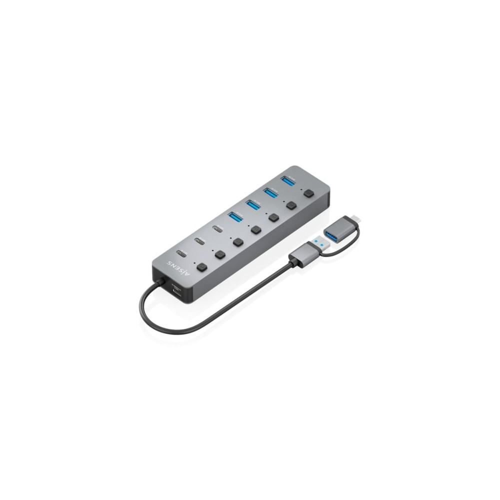 Hub USB Tipo-C + USB 3.1 Aisens ASUC-8P043-GR/ 4xUSB/ 3xUSB Tipo-C/ 1xUSB Tipo-C PD/ Gris | Hubs USB