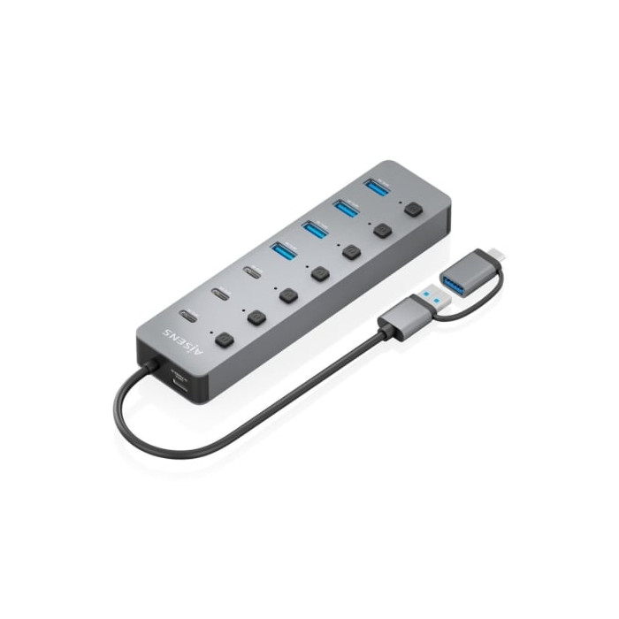 Hub USB Tipo-C + USB 3.1 Aisens ASUC-8P043-GR/ 4xUSB/ 3xUSB Tipo-C/ 1xUSB Tipo-C PD/ Gris | Hubs USB