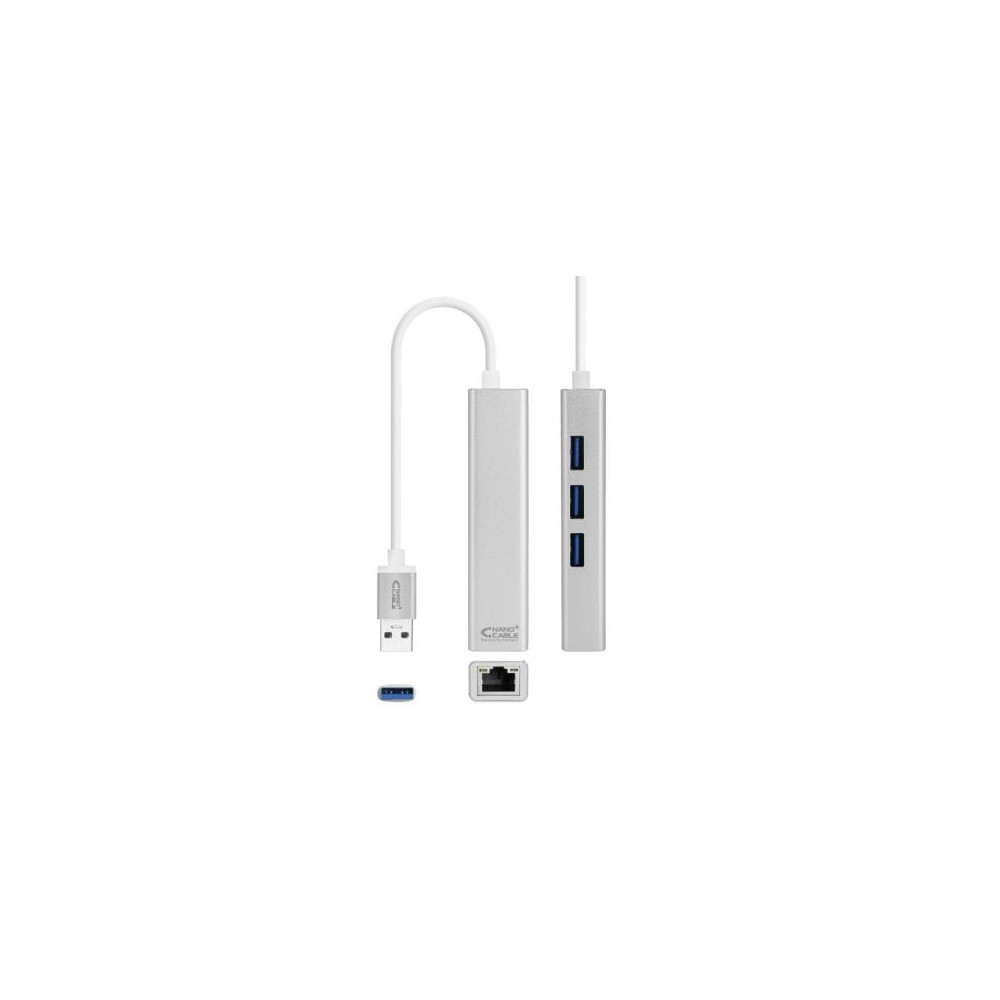 Hub USB 3.0 Nanocable 10.03.0403/ 3xUSB/ 1xRJ45/ Gris | Hubs USB