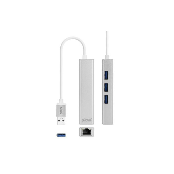Hub USB 3.0 Nanocable 10.03.0403/ 3xUSB/ 1xRJ45/ Gris | Hubs USB