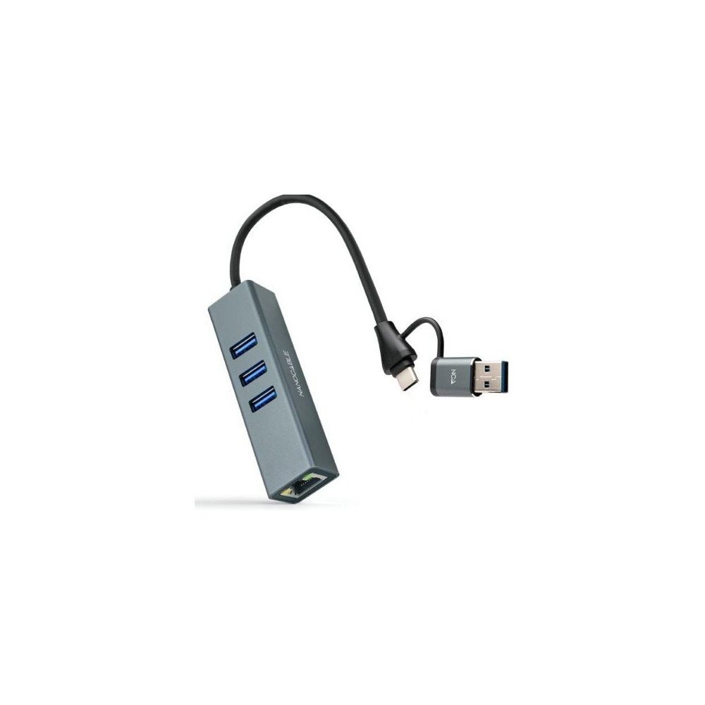 Hub USB + USB Tipo-C 3.0 Nanocable 10.03.0412/ 3xUSB/ 1xRJ45/ Gris | Hubs USB