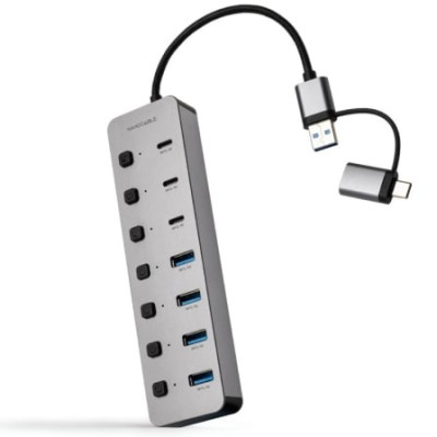Hub USB + USB Tipo-C Nanocable 10.16.4510/ 4xUSB/ 3xUSB Tipo-C/ 1xUSB Tipo-C PD/ Gris | Hubs USB