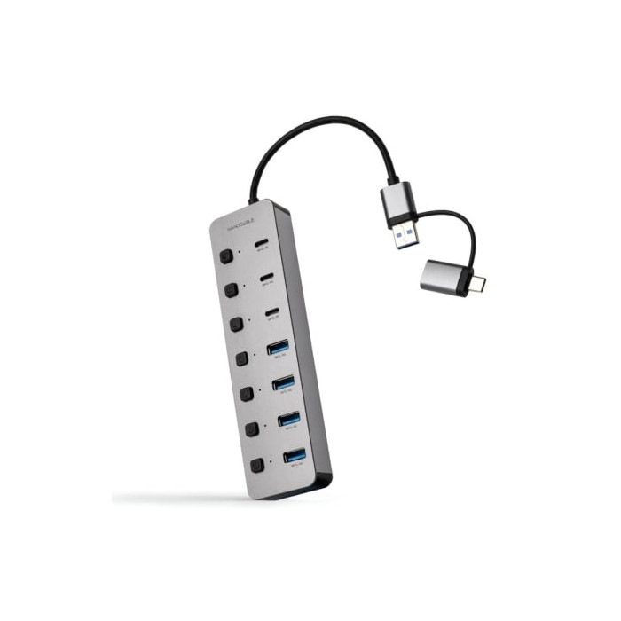 Hub USB + USB Tipo-C Nanocable 10.16.4510/ 4xUSB/ 3xUSB Tipo-C/ 1xUSB Tipo-C PD/ Gris | Hubs USB