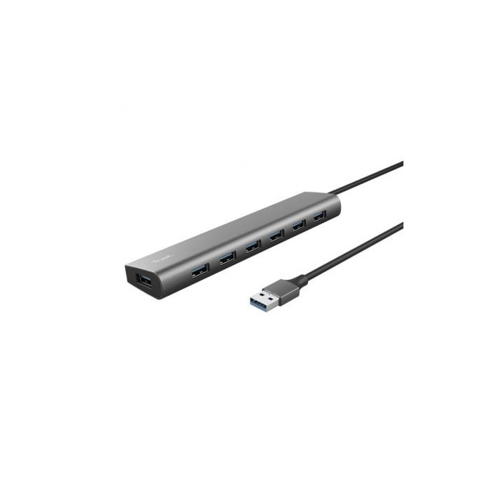 Hub USB 3.2 Gen1 Trust Halyx/ 7xUSB/ 1xUSB-C/ Gris | Hubs USB