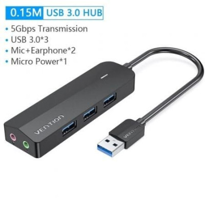 Hub USB 3.0 con Tarjeta de Sonido Vention CHIBB/ 3xUSB/ 1xMicroUSB PD | Hubs USB
