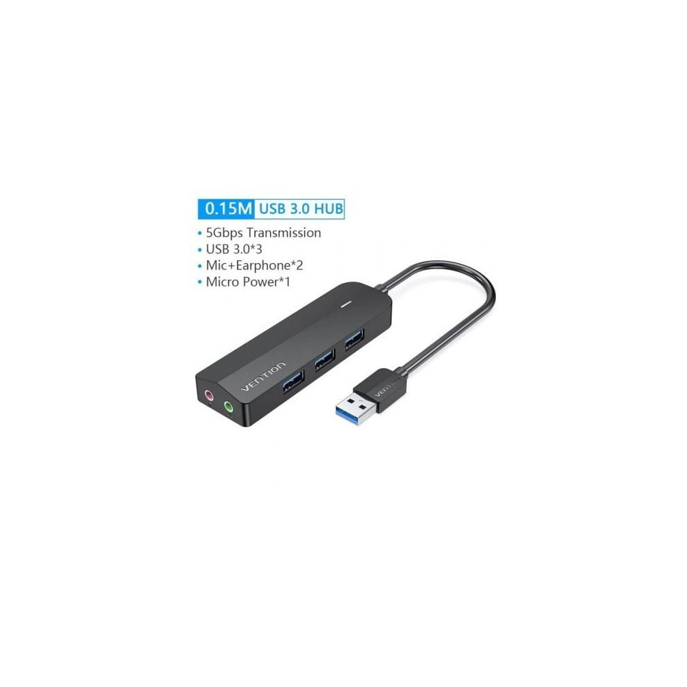 Hub USB 3.0 con Tarjeta de Sonido Vention CHIBB/ 3xUSB/ 1xMicroUSB PD | Hubs USB