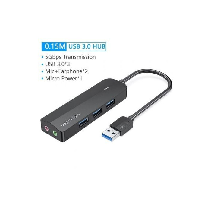 Hub USB 3.0 con Tarjeta de Sonido Vention CHIBB/ 3xUSB/ 1xMicroUSB PD | Hubs USB