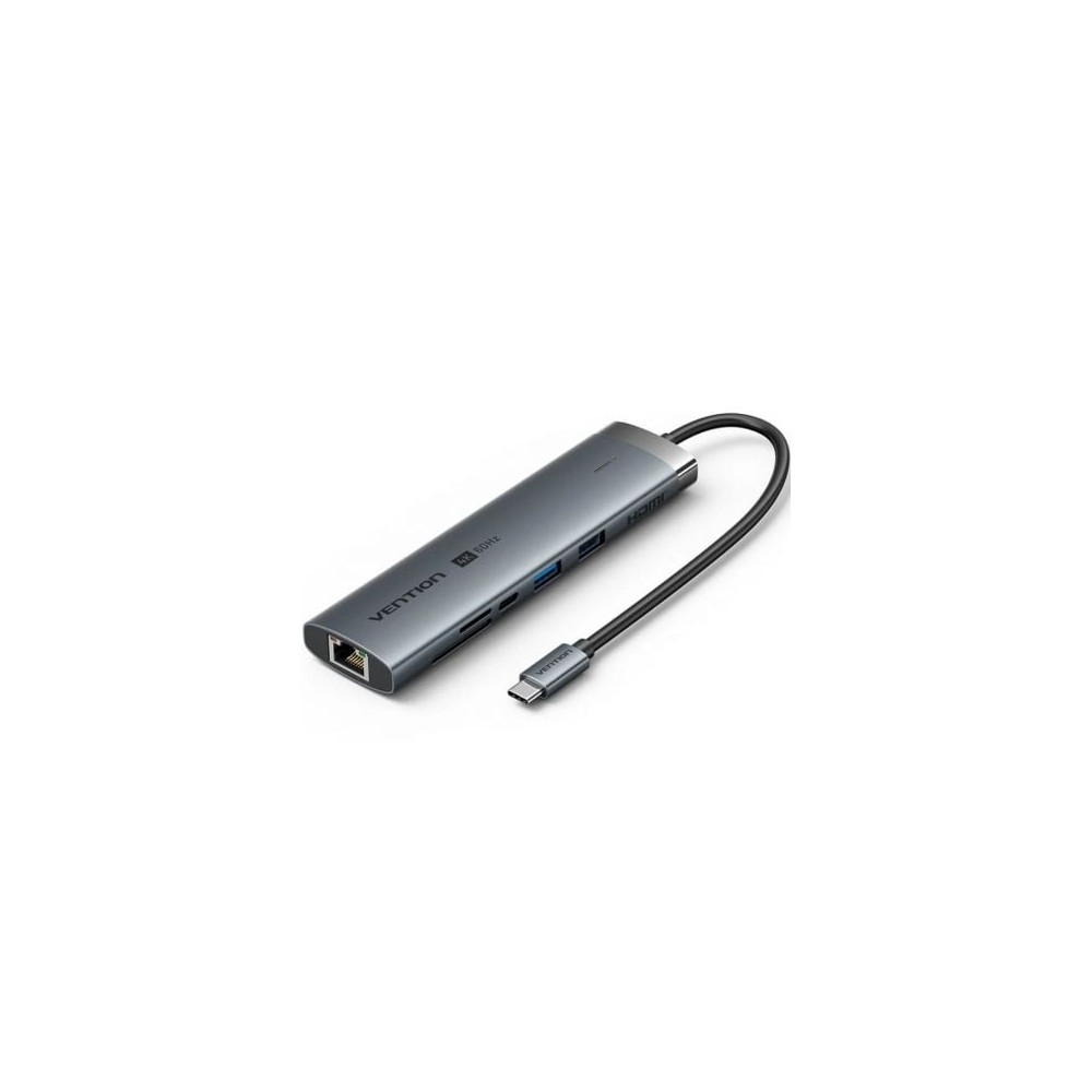 Hub USB Tipo-C 3.2 Vention TGVHB/ 2xUSB/ 1xUSB Tipo-C PD/ 1xUSB Tipo-C/ 1xRJ45/ 1xLector de Tarjetas/ 1xJack 3.5mm/ 1xHDMI/ Gris