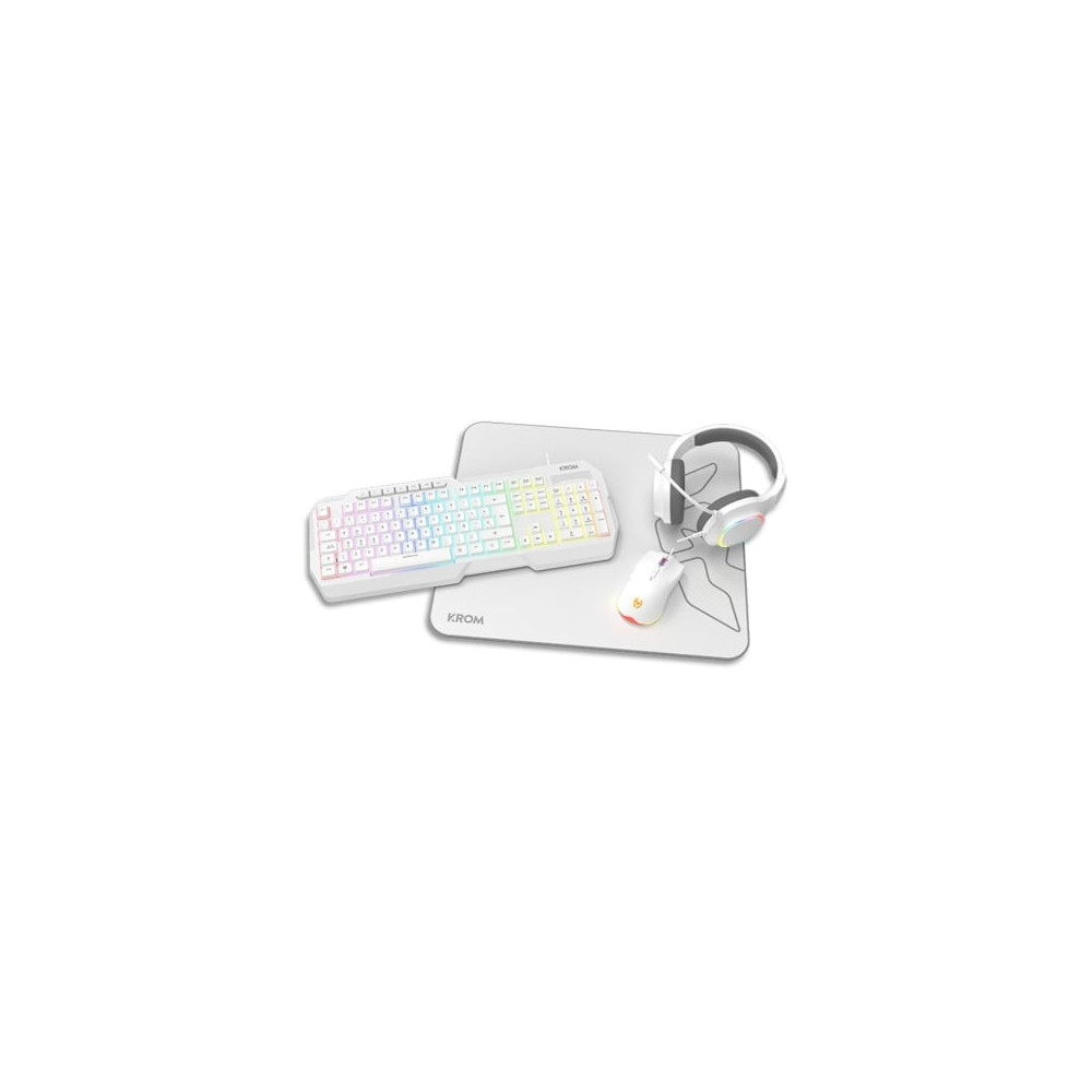 Pack Gaming Krom Kenta/ Teclado RGB + Ratón + Alfombrilla + Auriculares/ Blanco | Kits Completos