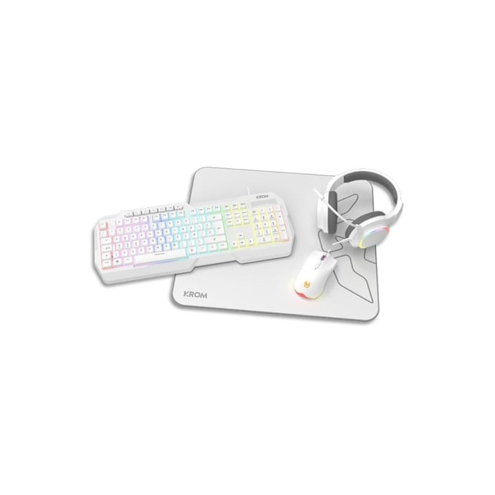 Pack Gaming Krom Kenta/ Teclado RGB + Ratón + Alfombrilla + Auriculares/ Blanco | Kits Completos