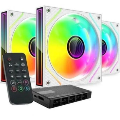 Pack 3 Ventiladores Mars Gaming MF-3DPROKIT/ 12cm + HUB + Mando a Distancia/ ARGB/ Blanco | Ventiladores