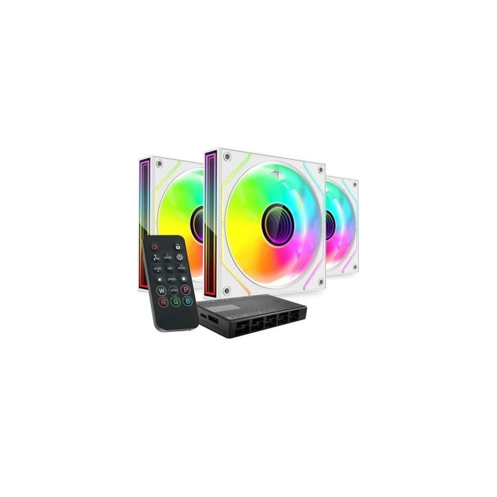 Pack 3 Ventiladores Mars Gaming MF-3DPROKIT/ 12cm + HUB + Mando a Distancia/ ARGB/ Blanco | Ventiladores