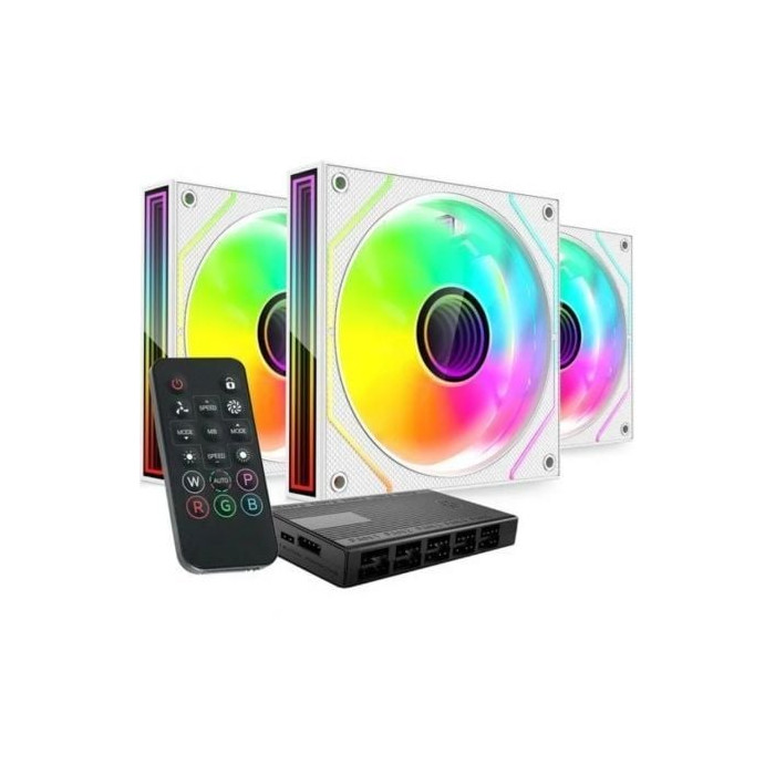 Pack 3 Ventiladores Mars Gaming MF-3DPROKIT/ 12cm + HUB + Mando a Distancia/ ARGB/ Blanco | Ventiladores