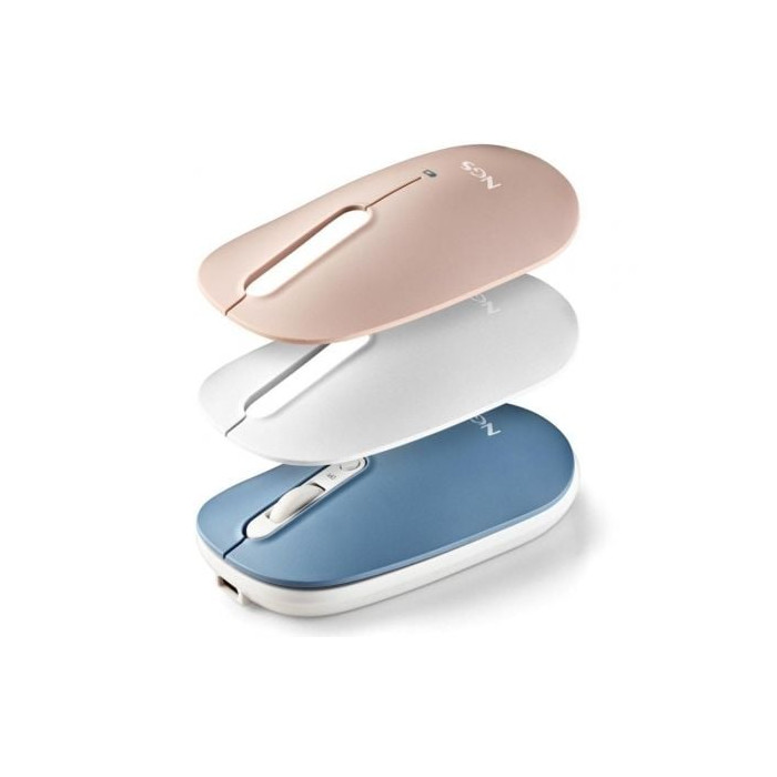 Ratón Inalámbrico NGS Shell-RB/ Batería recargable/ Hasta 1600 DPI/ Azul/ Blanco/ Rosa | Ratones