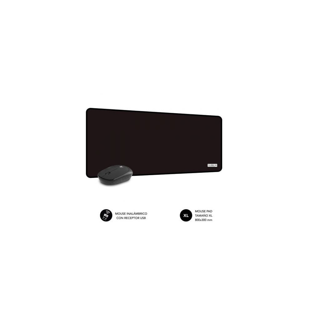 Set Ratón Inalámbrico y Alfombrilla Subblim Harmony Black/ hasta 1200 DPI | Ratones