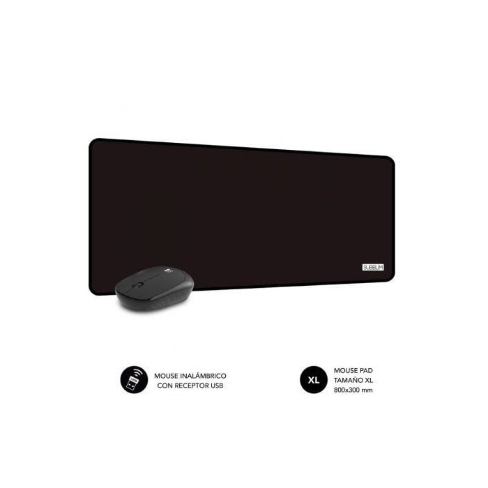 Set Ratón Inalámbrico y Alfombrilla Subblim Harmony Black/ hasta 1200 DPI | Ratones