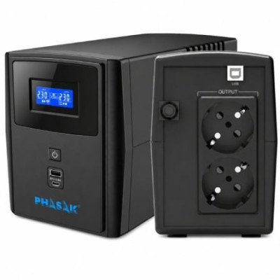 SAI Línea Interactiva Phasak SIRIUS 1000 VA Interactive/ 1000VA-600W/ 2 Salidas/ Formato Torre | SAI