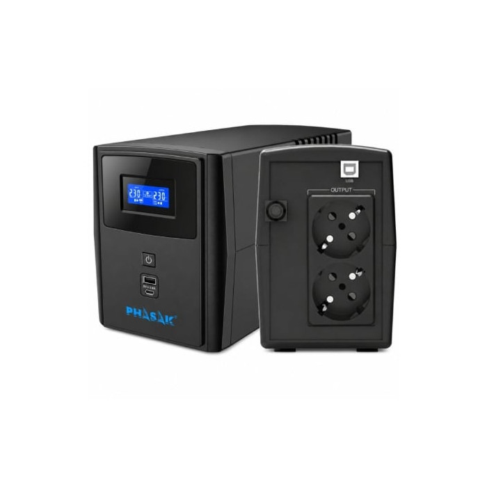 SAI Línea Interactiva Phasak SIRIUS 1000 VA Interactive/ 1000VA-600W/ 2 Salidas/ Formato Torre | SAI