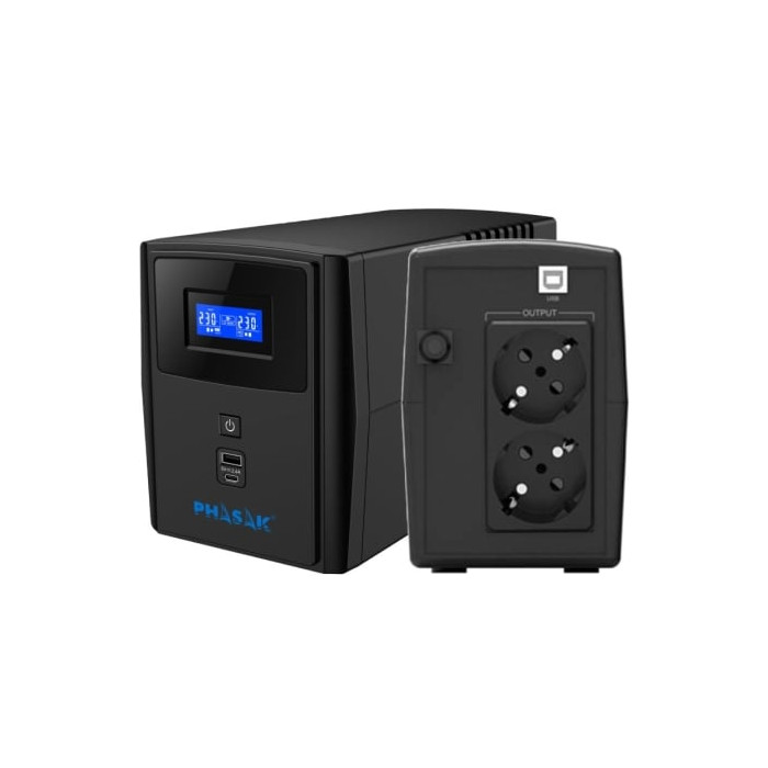 SAI Línea Interactiva Phasak SIRIUS 800 VA Interactive/ 800VA-480W/ 2 Salidas/ Formato Torre | SAI