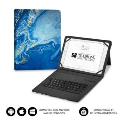 Funda con Teclado Subblim Keytab Pro Bluetooth para Tablets de 9'-11'/ Marmol Azul | Fundas