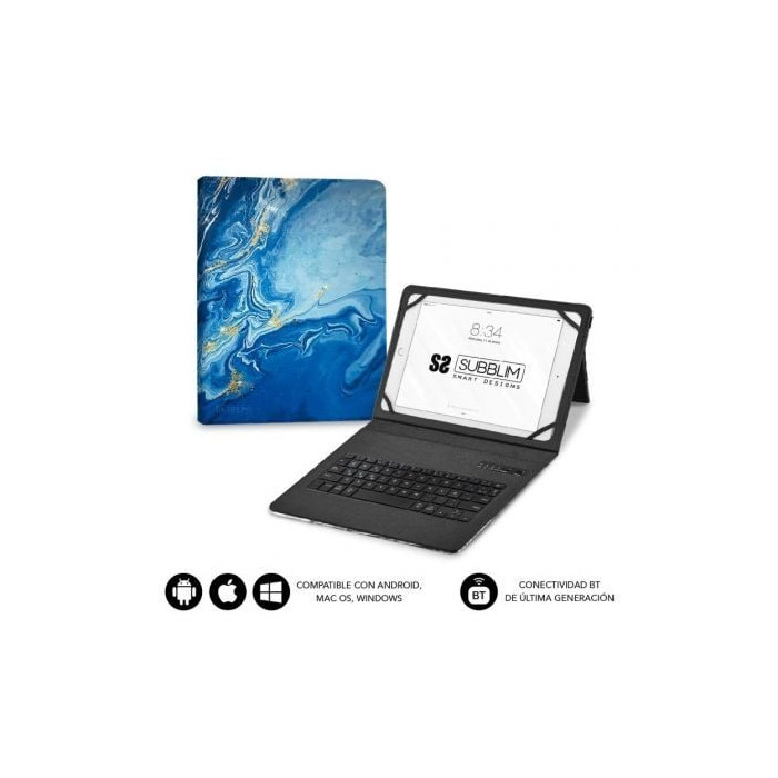 Funda con Teclado Subblim Keytab Pro Bluetooth para Tablets de 9'-11'/ Marmol Azul | Fundas
