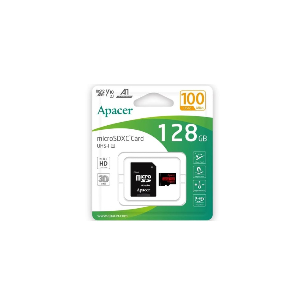 Tarjeta de Memoria Apacer 128GB XC UHS 1 con Adaptador/ Clase 10/ 100MBs | Tarjetas de Memoria