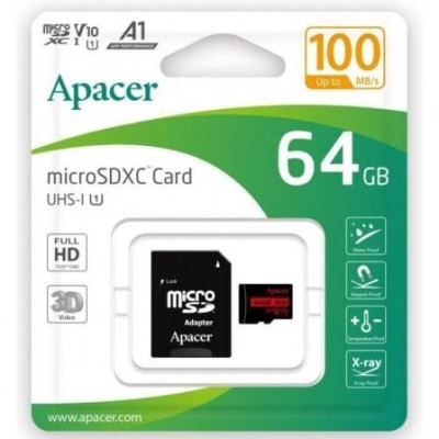 Tarjeta de Memoria Apacer 64GB XC UHS 1 con Adaptador/ Clase 10/ 100MBs | Tarjetas de Memoria