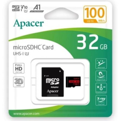 Tarjeta de Memoria Apacer 32GB microSD HC UHS 1 con Adaptador/ Clase 10/ 100MBs | Tarjetas de Memoria