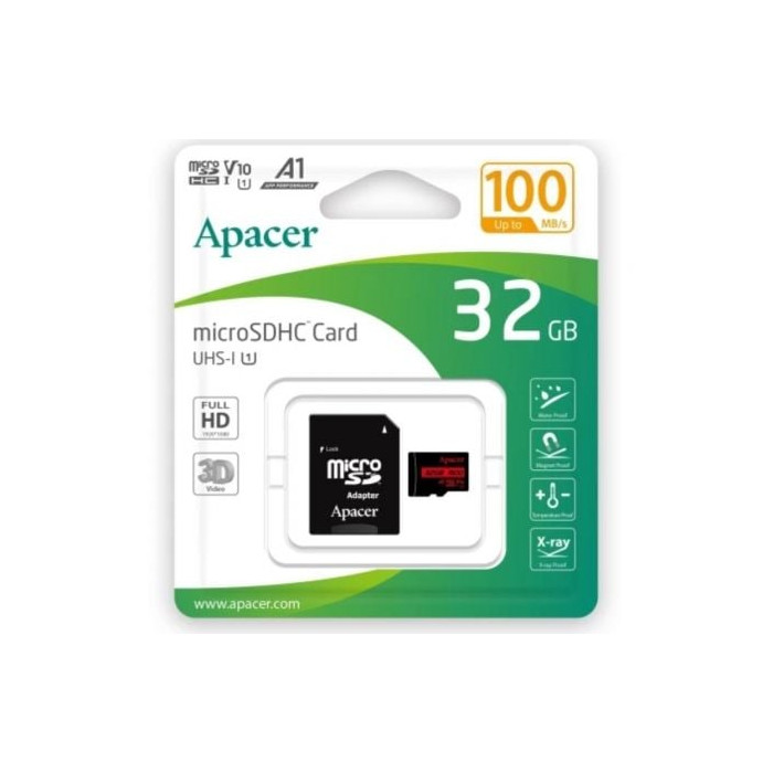 Tarjeta de Memoria Apacer 32GB microSD HC UHS 1 con Adaptador/ Clase 10/ 100MBs | Tarjetas de Memoria