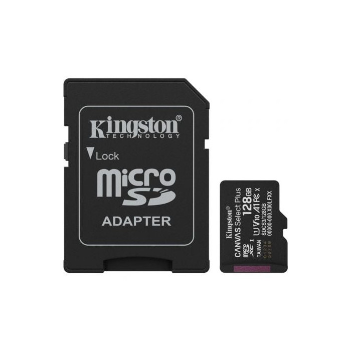 Tarjeta de Memoria Kingston CANVAS Select Plus 128GB microSD XC con Adaptador/ Clase 10/ 150MBs | Tarjetas de Memoria