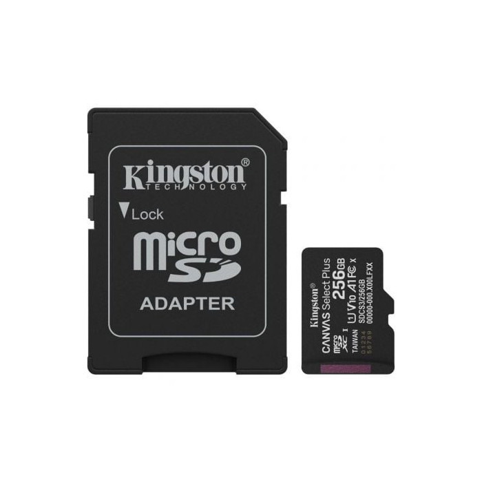 Tarjeta de Memoria Kingston CANVAS Select Plus 256GB microSD XC con Adaptador/ Clase 10/ 150MBs | Tarjetas de Memoria