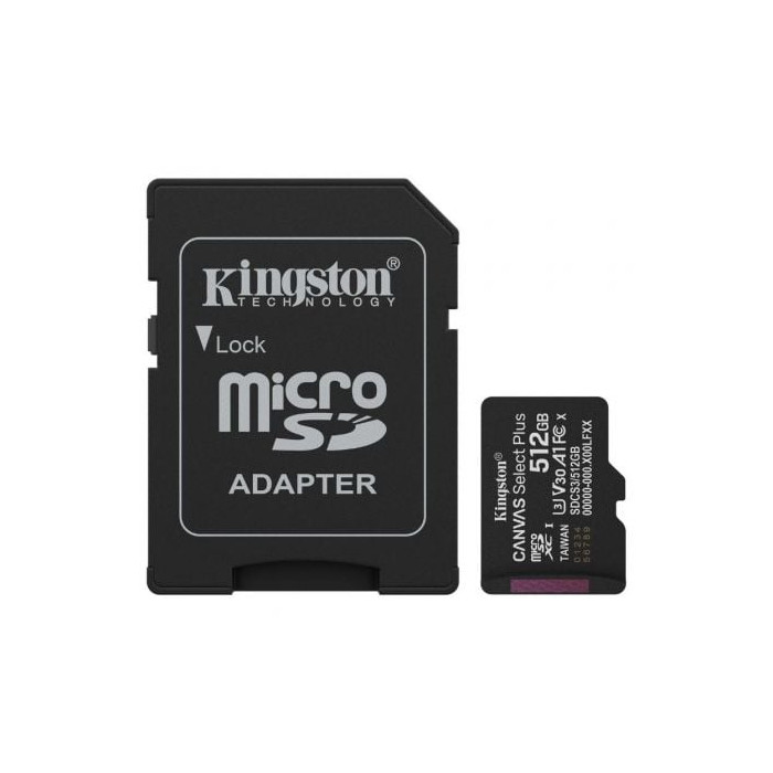 Tarjeta de Memoria Kingston CANVAS Select Plus 512GB microSD XC con Adaptador/ Clase 10/ 150MBs | Tarjetas de Memoria