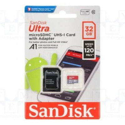 Tarjeta de Memoria SanDisk Ultra 32GB microSD HC UHS-I con Adaptador/ Clase 10/ 120MBs | Tarjetas de Memoria