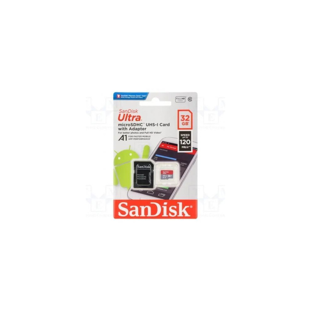 Tarjeta de Memoria SanDisk Ultra 32GB microSD HC UHS-I con Adaptador/ Clase 10/ 120MBs | Tarjetas de Memoria
